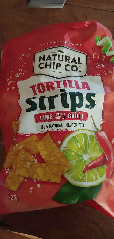 The Natural Chip Company Tortilla Strips - Lime & Chilli packet
