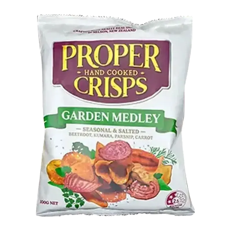 Proper Crisps Garden Medley Vegetable Crisps – Seasonal & Salted packet