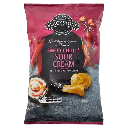 Blackstone Gourmet Snack Co. Sweet Chilli & Sour Cream Flavoured Deli Style Potato Chips packet