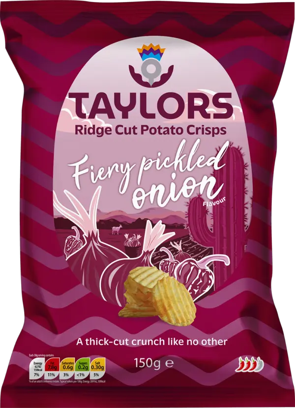 Taylors Ridge Cut Potato Crisps – Fiery Pickled Onion packet