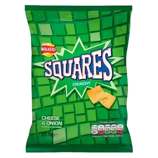 Walkers Squares Crunchy Potato Snacks – Cheese & Onion packet