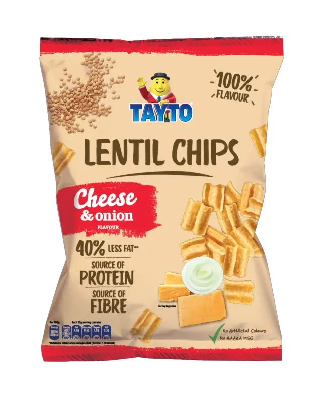Tayto Lentil Chips Cheese & Onion packet