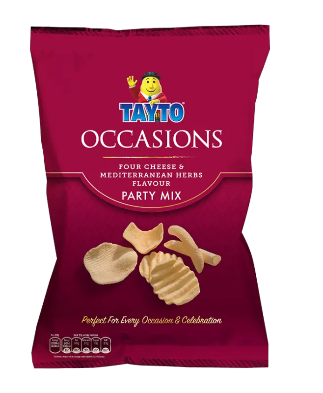 Tayto Occasions Four Cheese & Mediterranean Herbs Party Mix packet