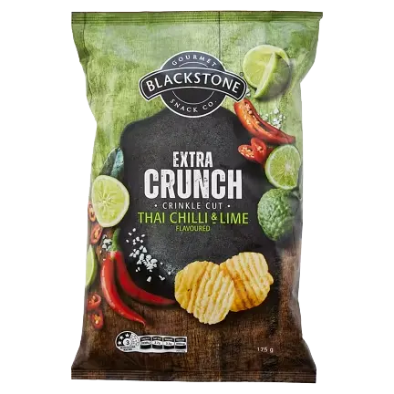 Blackstone Gourmet Snack Co. Thai Chilli & Lime Extra Crunch Flavoured Deli Style Potato Chips packet