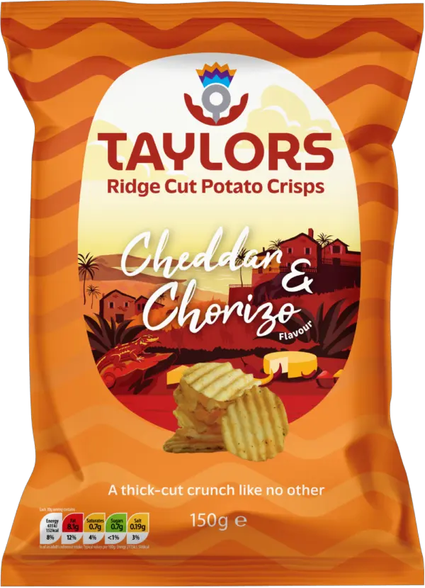 Taylors Ridge Cut Potato Crisps – Cheddar & Chorizo packet