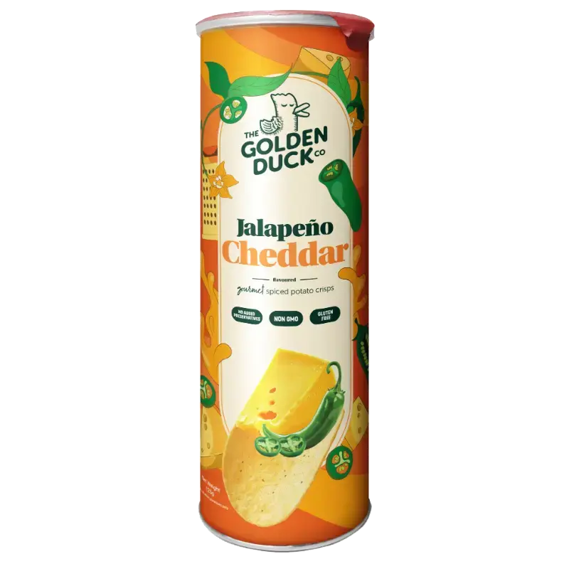 The Golden Duck Co. Gourmet Spiced Potato Crisps – Jalapeño Cheddar packet