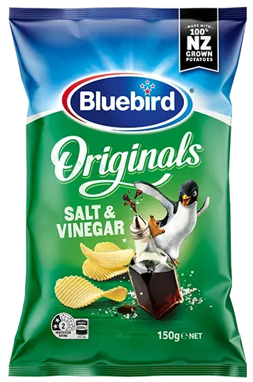 Ridged potato chips made from New Zealand-grown potatoes with a bold salt and vinegar seasoning.