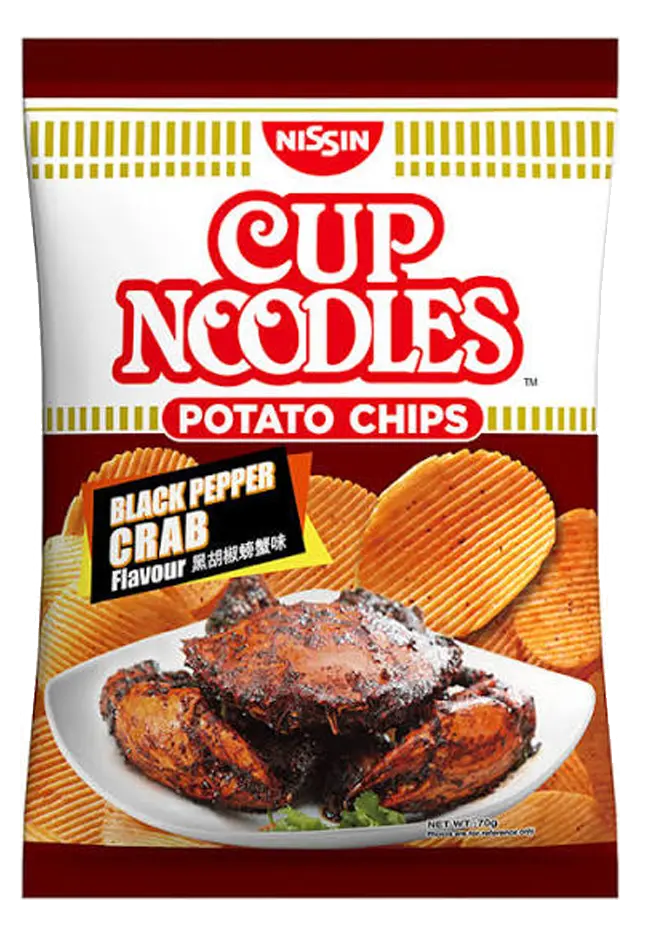 Nissin Cup Noodles Black Pepper Crab Flavour potato chips packet