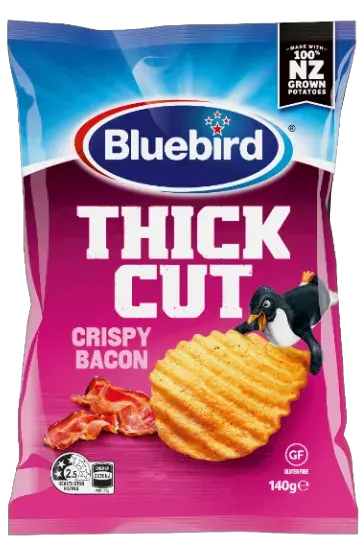 Thick-cut crinkle chips with a robust crunch and savoury bacon seasoning.