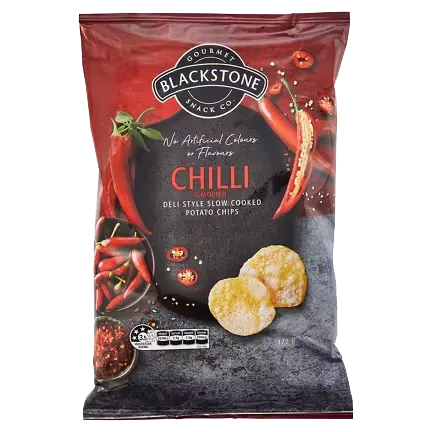 Blackstone Gourmet Snack Co. Chilli Flavoured Deli Style Potato Chips packet