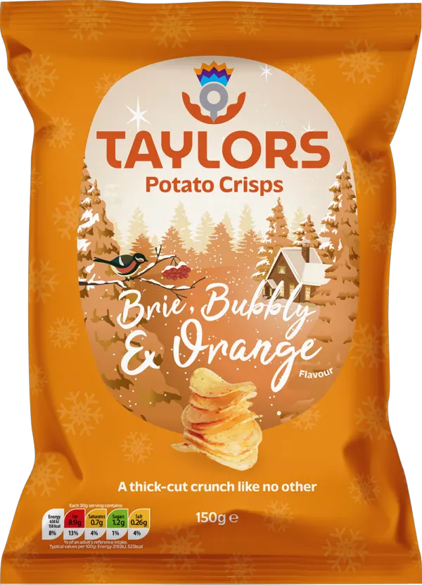 Taylors Potato Crisps – Brie, Bubbly & Orange packet