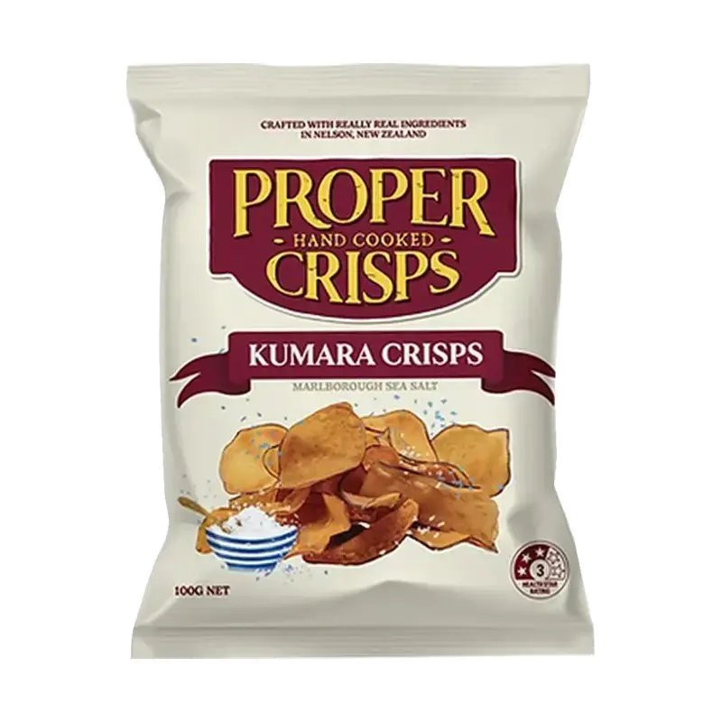 Proper Crisps Kūmara Crisps – Marlborough Sea Salt packet