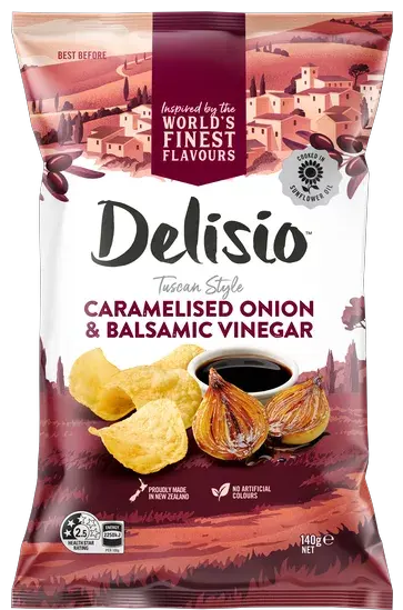 Delisio Potato Chips – Tuscan Style Caramelised Onion & Balsamic Vinegar packet