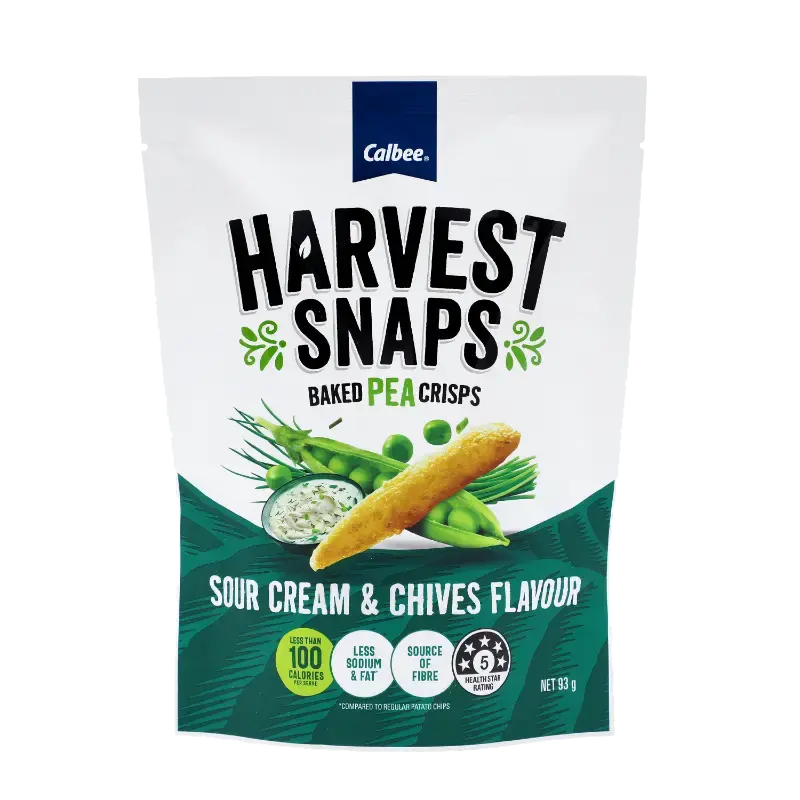 Calbee Harvest Snaps Baked Pea Crisps – Sour Cream & Chives packet