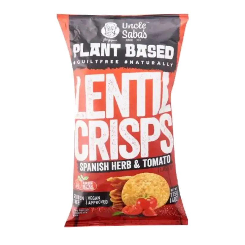 Uncle Saba's Plant Based Lentil Crisps – Spanish Herb & Tomato packet