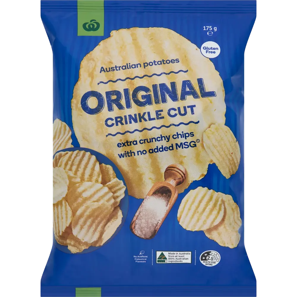 Woolworths Crinkle Cut Potato Chips – Original packet