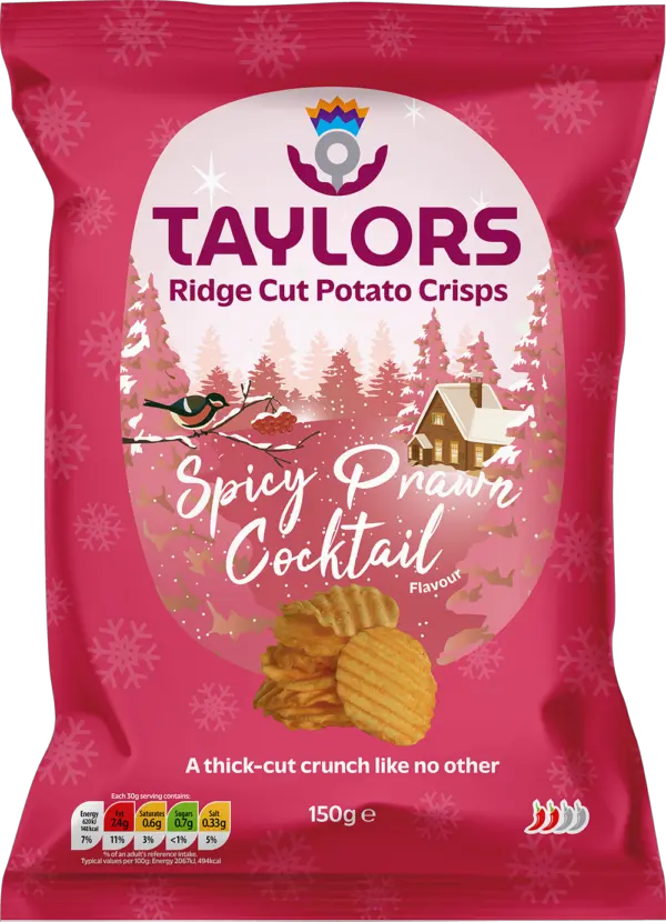 Taylors Ridge Cut Potato Crisps – Spicy Prawn Cocktail packet