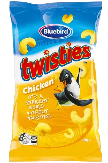 Light and crunchy extruded corn snacks with the classic Bluebird chicken flavour.